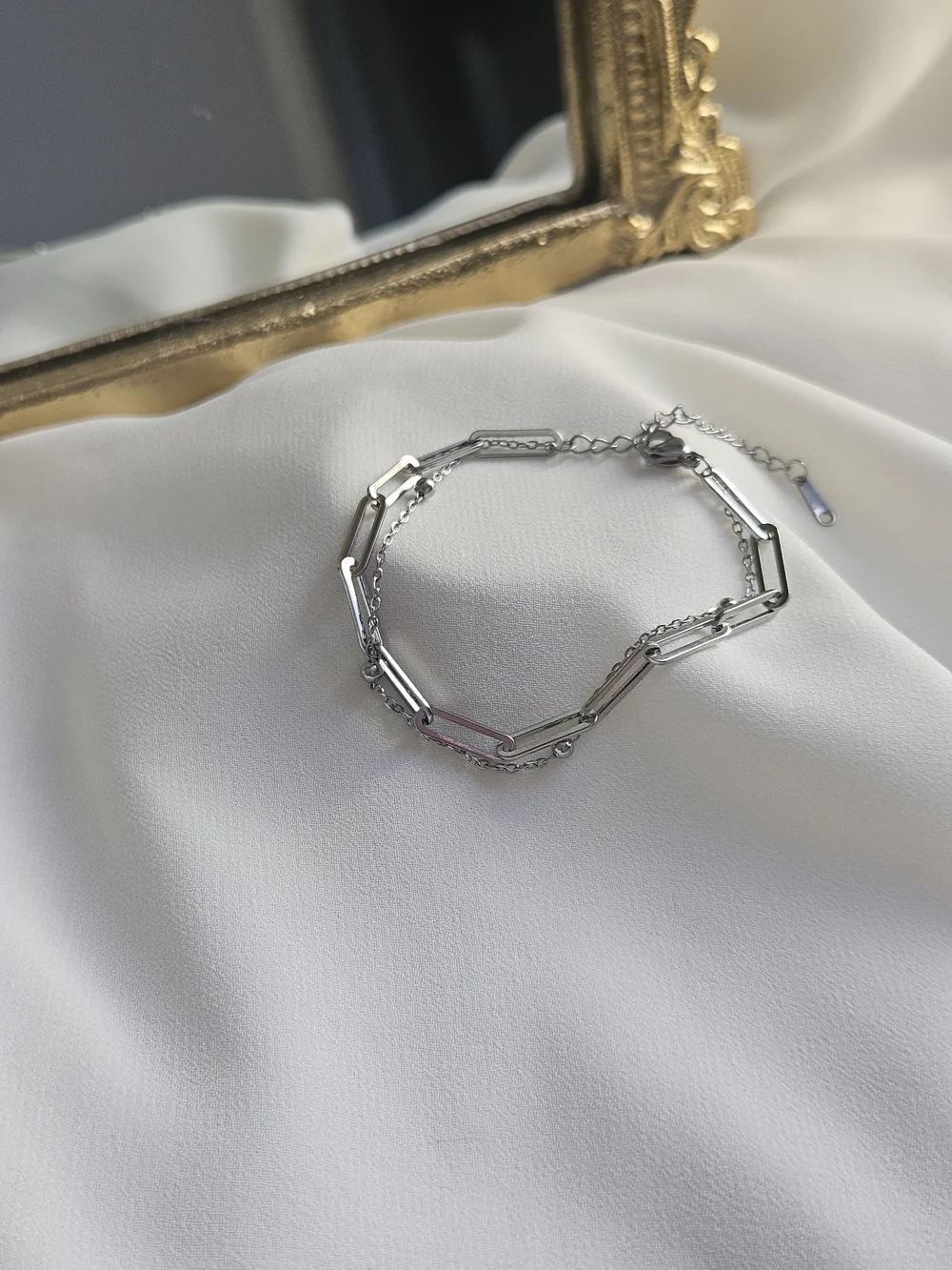 The Malibu Link Bracelet - Stainless Steel Silver Paperclip Layered